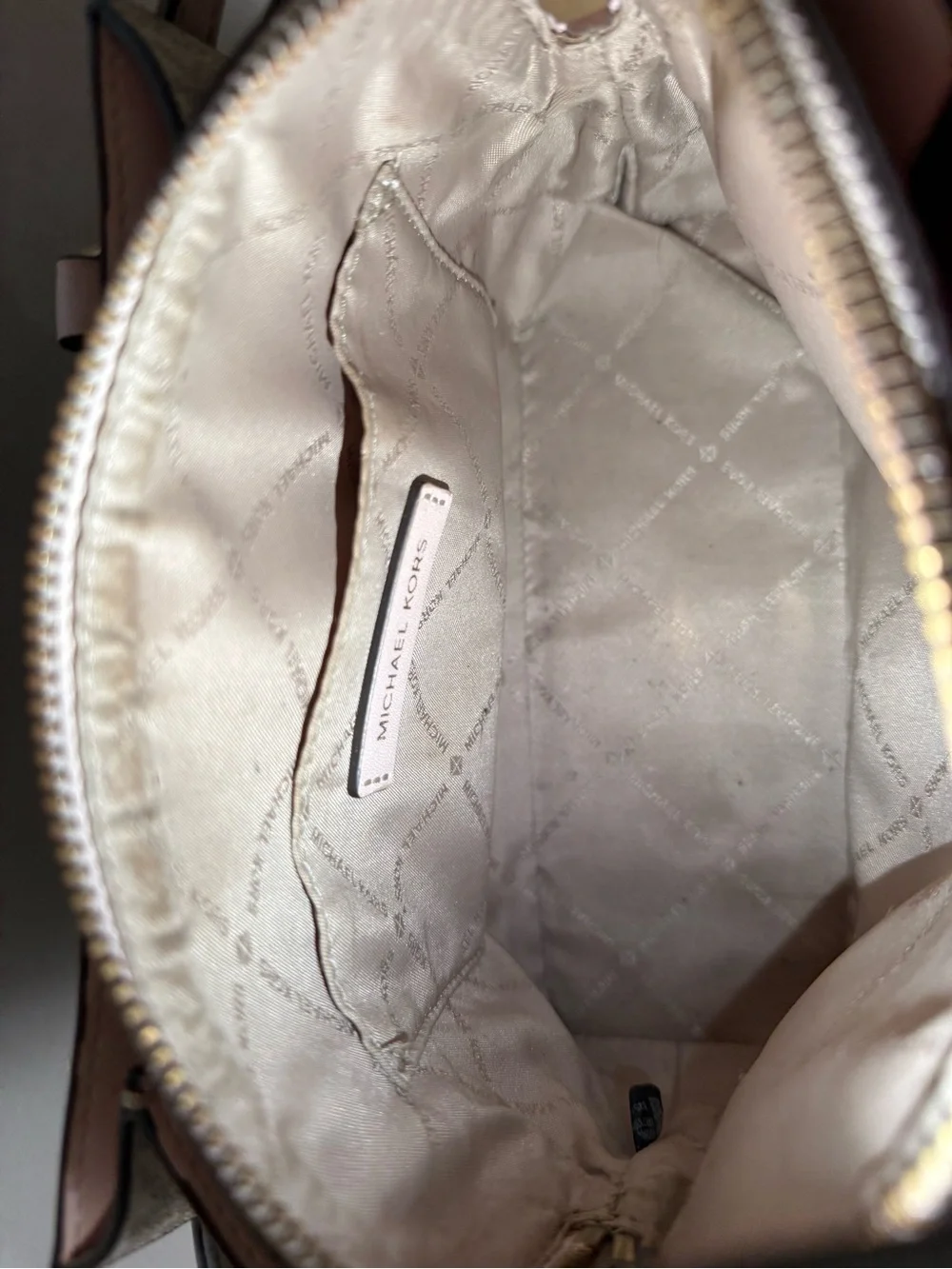 Michael Kors Signature Logo Satchel with Blush Trim